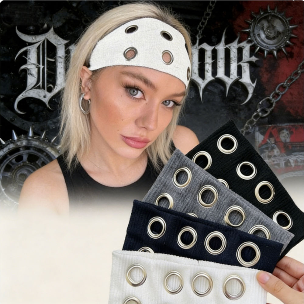 Tech Wear Accessories - Grommet Eyelet Knit Headband Set, Punk